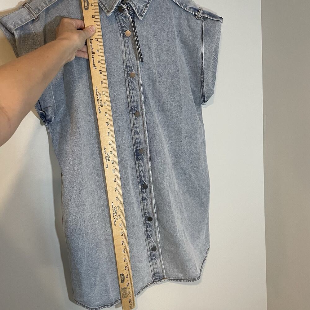 Steve Madden Llara Denim Shirt Dress Women's Small Snap‎ Front Stone Wash NEW - Picture 6 of 11
